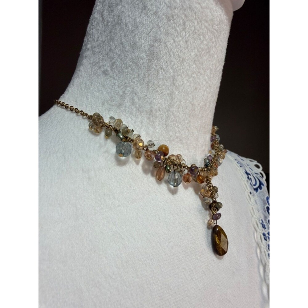 Vintage Avon Beaded Multi-Color Bib Choker/Necklace with Brown Teardrop Pendant